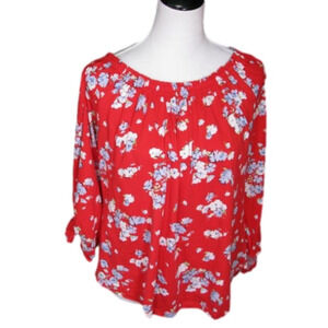 LAUREN Ralph Lauren Red Floral Print Cutout Tie Sleeve Size XL